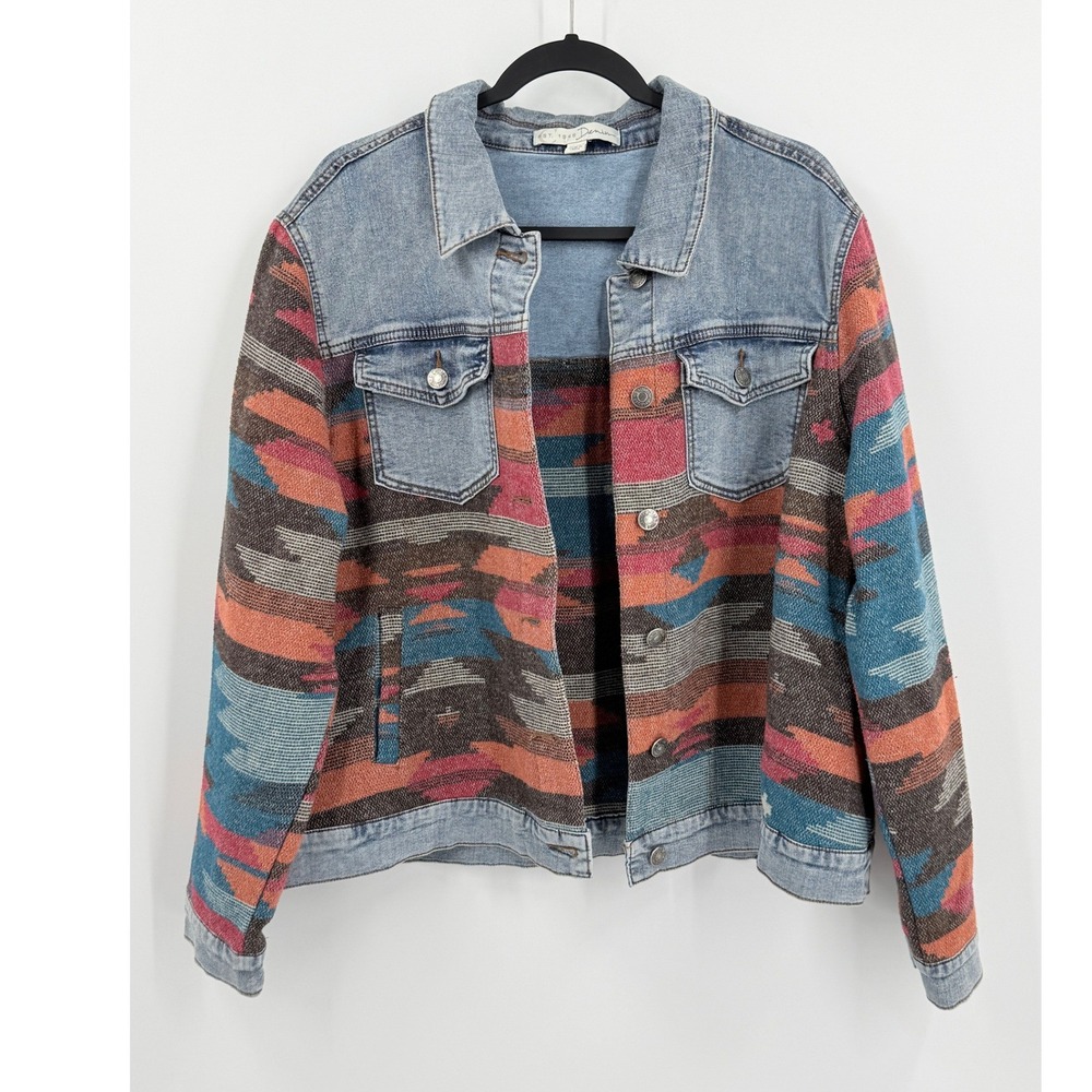 Denim tapestry Jacket Womens sz 18/20 Western Southwestern Country Cowgirl Aztec